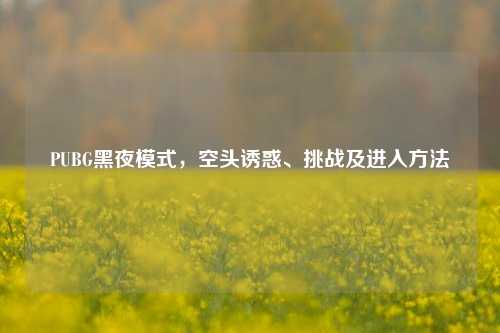 PUBG黑夜模式，空头诱惑、挑战及进入方法